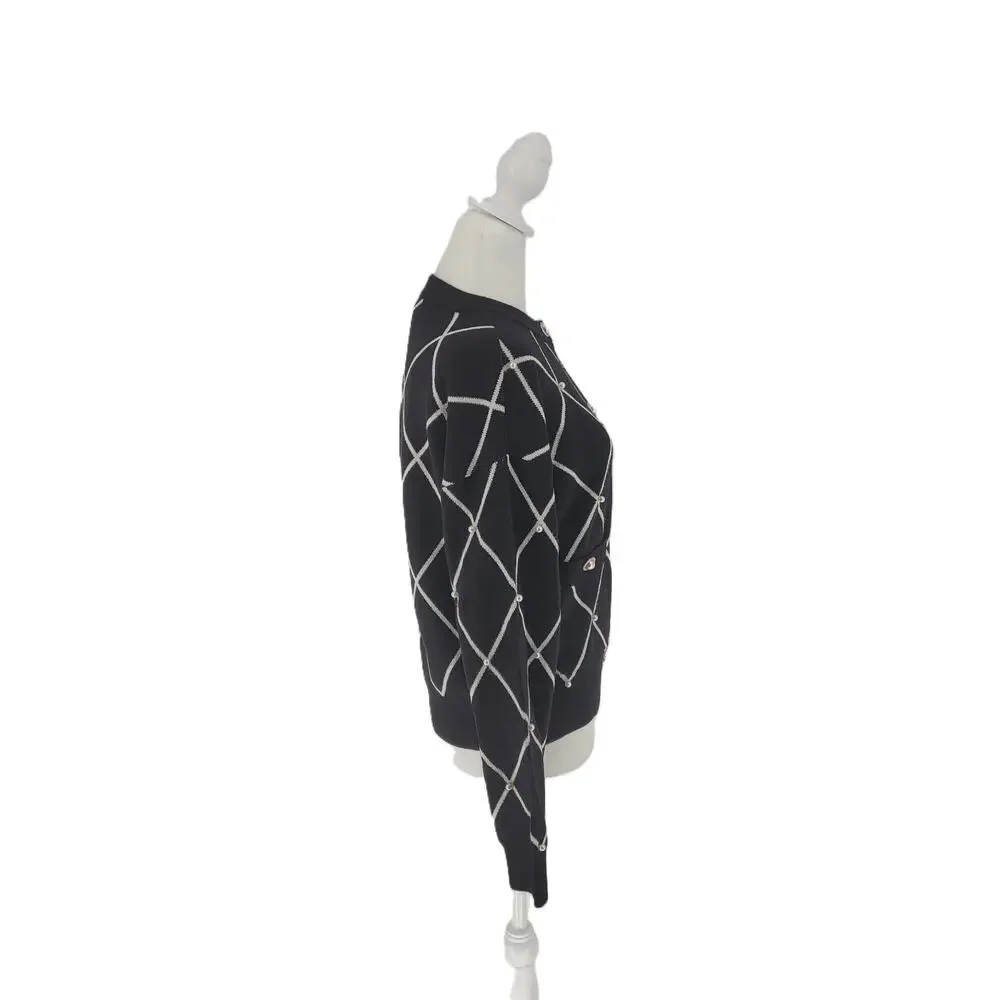NWT Love Ever After Womens Black Diamond Knitted Cardigan Sweater Size M Preppy - Picture 4 of 10